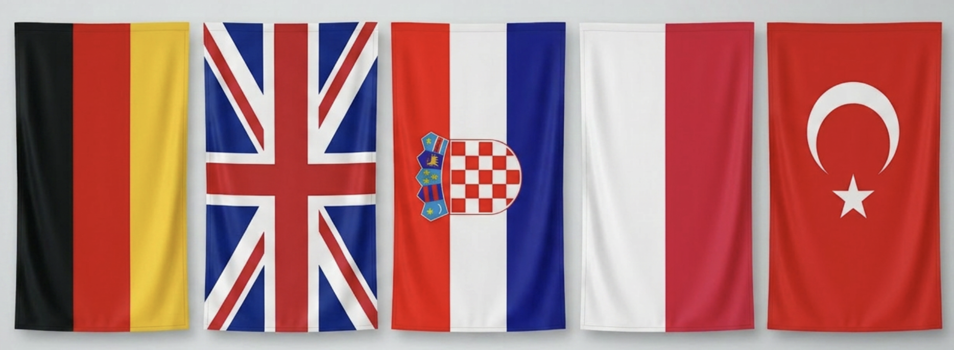 Fahnen Deutschland, Großbritannien, Kroastien, Polen, Türkei